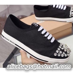 Low Cost Miu Miu Crystal Canvas Sneakers 050748 Black 2021