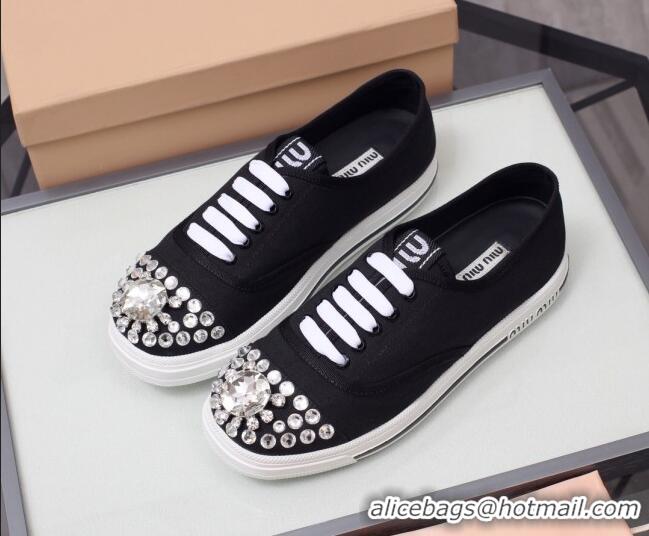 Low Cost Miu Miu Crystal Canvas Sneakers 050748 Black 2021