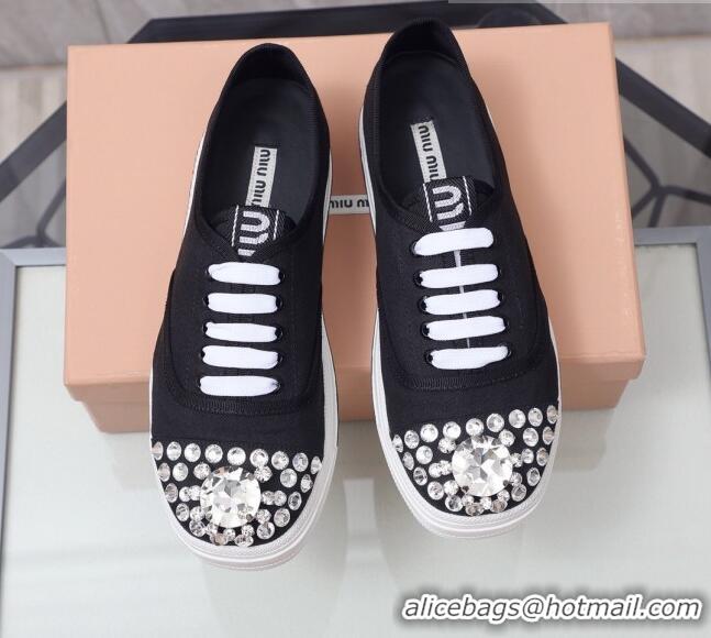 Low Cost Miu Miu Crystal Canvas Sneakers 050748 Black 2021