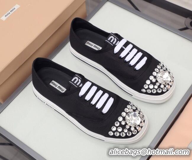 Low Cost Miu Miu Crystal Canvas Sneakers 050748 Black 2021