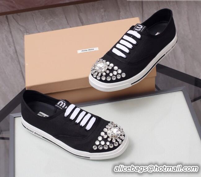 Low Cost Miu Miu Crystal Canvas Sneakers 050748 Black 2021