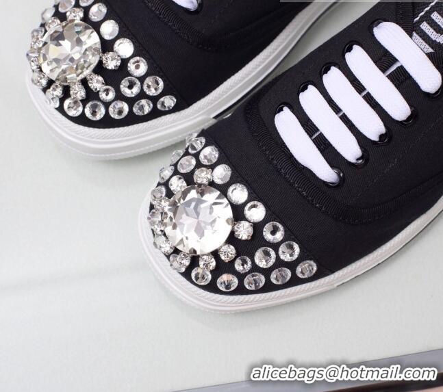 Low Cost Miu Miu Crystal Canvas Sneakers 050748 Black 2021