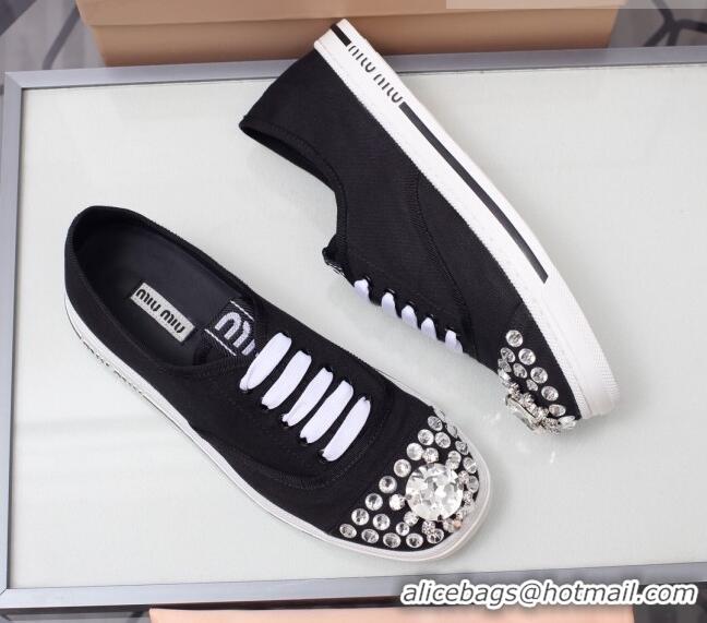 Low Cost Miu Miu Crystal Canvas Sneakers 050748 Black 2021