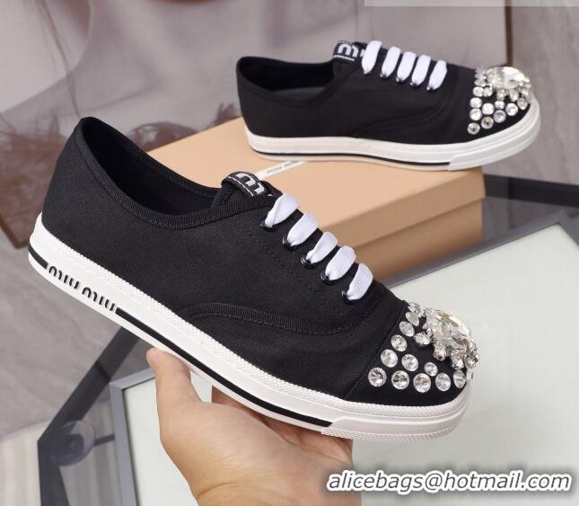 Low Cost Miu Miu Crystal Canvas Sneakers 050748 Black 2021