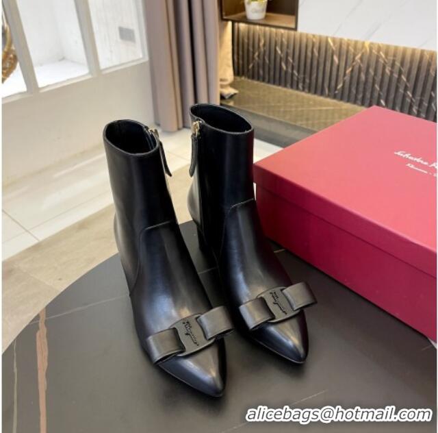 Super Quality Salvatore Ferragamo Viva Calfskin Bow Boots 5.5cm 091720 All Black 2021