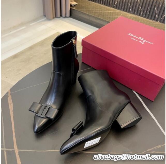 Super Quality Salvatore Ferragamo Viva Calfskin Bow Boots 5.5cm 091720 All Black 2021