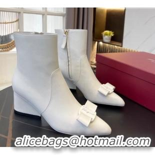 Best Luxury Salvatore Ferragamo Viva Calfskin Bow Boots 5.5cm 091720 All White 2021