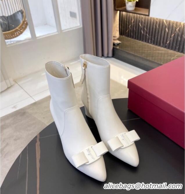 Best Luxury Salvatore Ferragamo Viva Calfskin Bow Boots 5.5cm 091720 All White 2021