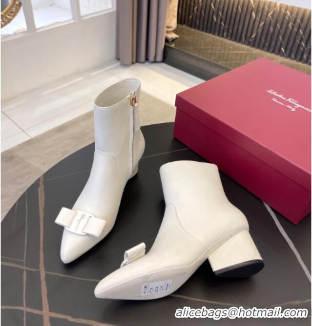 Best Luxury Salvatore Ferragamo Viva Calfskin Bow Boots 5.5cm 091720 All White 2021