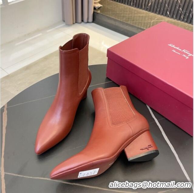 Top Quality Salvatore Ferragamo Viva Calfskin Chelsea Boots 5.5cm 091722 Maple Brown