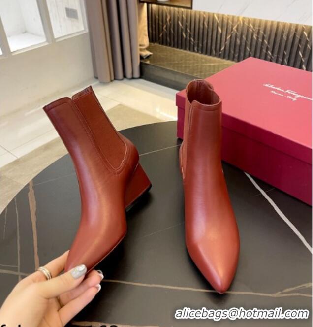 Top Quality Salvatore Ferragamo Viva Calfskin Chelsea Boots 5.5cm 091722 Maple Brown