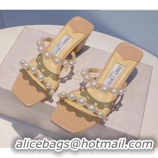 Perfect Jimmy Choo Leather Pearl Heel Slide Sandals 4.5cm Nude 081210