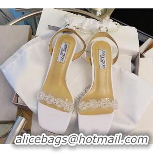 Good Quality Jimmy Choo Crystal Sandals with Pearl and Silk Strap 6.5cm 082019 White