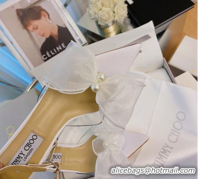 Popular Jimmy Choo Pearl Bow Pointed Sandals 4.5cm 082022 White 2021