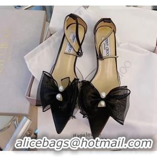 Best Price Jimmy Choo Pearl Bow Pointed Sandals 4.5cm 082022 Black 2021