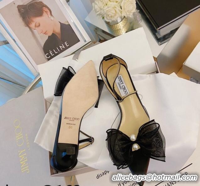 Best Price Jimmy Choo Pearl Bow Pointed Sandals 4.5cm 082022 Black 2021