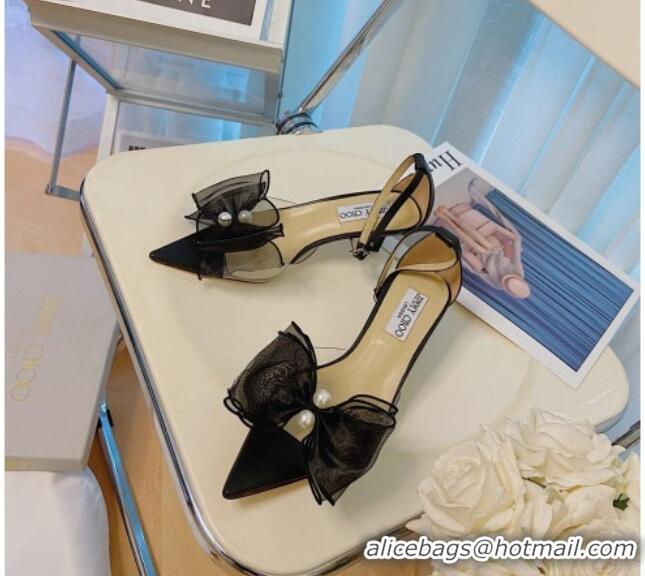 Best Price Jimmy Choo Pearl Bow Pointed Sandals 4.5cm 082022 Black 2021