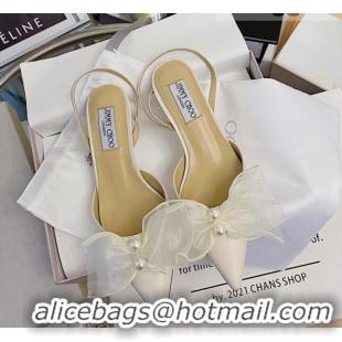 Classic Practical Jimmy Choo Lambskin Pearl Bow Sandals 4.5cm 082024 Cream White 2021