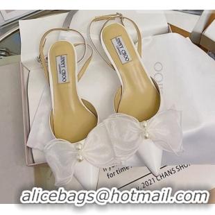 Low Price Jimmy Choo Lambskin Pearl Bow Sandals 4.5cm 082024 Off White