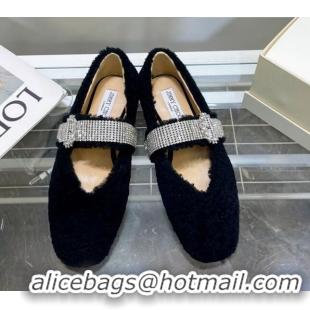 Grade Design Jimmy Choo Shearling Ballerinas with Crystal Band 092751 Black