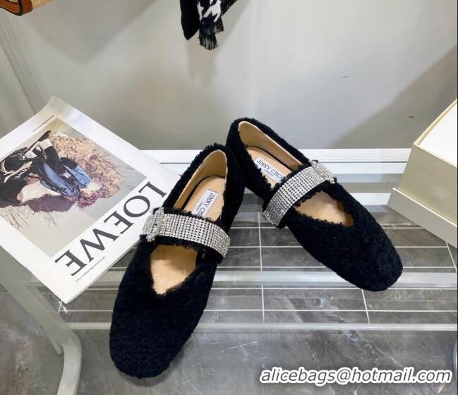 Grade Design Jimmy Choo Shearling Ballerinas with Crystal Band 092751 Black