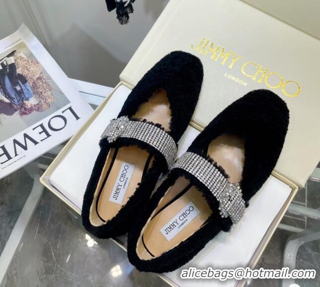 Grade Design Jimmy Choo Shearling Ballerinas with Crystal Band 092751 Black