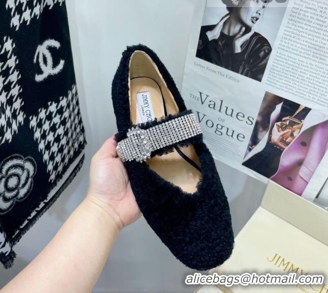 Grade Design Jimmy Choo Shearling Ballerinas with Crystal Band 092751 Black