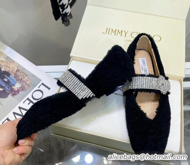 Grade Design Jimmy Choo Shearling Ballerinas with Crystal Band 092751 Black