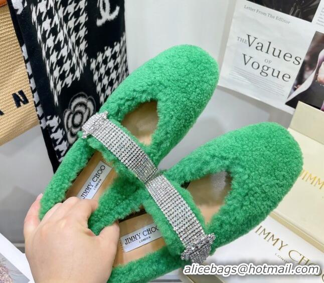 Grade Quality Jimmy Choo Shearling Ballerinas with Crystal Band 092751 Green