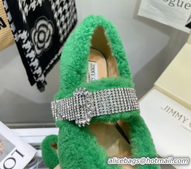 Grade Quality Jimmy Choo Shearling Ballerinas with Crystal Band 092751 Green