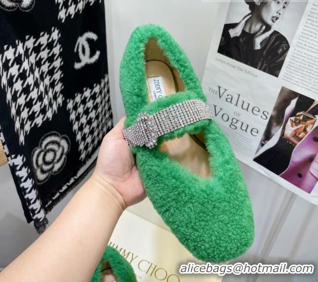 Grade Quality Jimmy Choo Shearling Ballerinas with Crystal Band 092751 Green