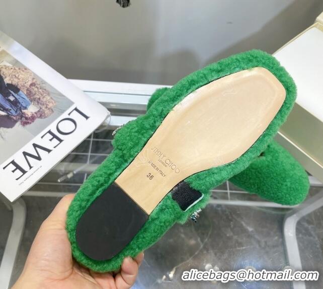 Grade Quality Jimmy Choo Shearling Ballerinas with Crystal Band 092751 Green