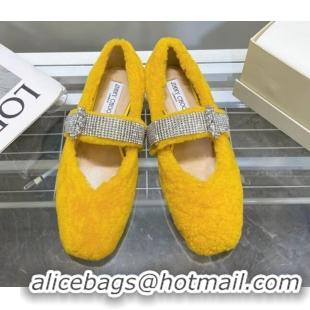 Good Quality Jimmy Choo Shearling Ballerinas with Crystal Band 092751 Yellow