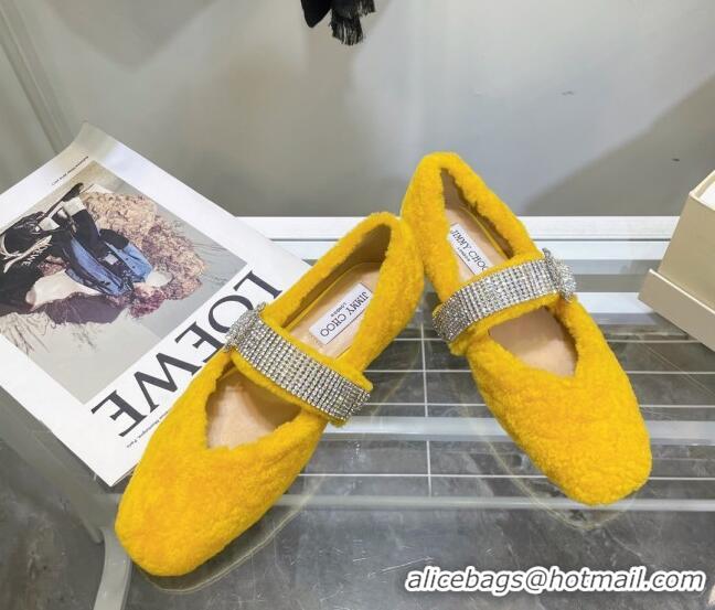 Good Quality Jimmy Choo Shearling Ballerinas with Crystal Band 092751 Yellow