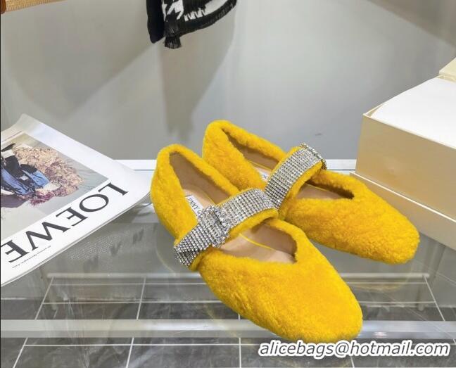 Good Quality Jimmy Choo Shearling Ballerinas with Crystal Band 092751 Yellow