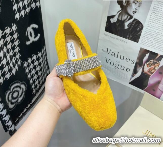 Good Quality Jimmy Choo Shearling Ballerinas with Crystal Band 092751 Yellow