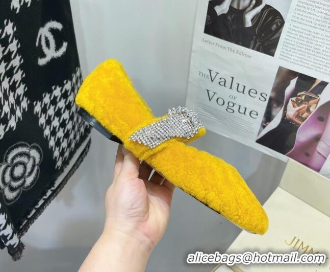 Good Quality Jimmy Choo Shearling Ballerinas with Crystal Band 092751 Yellow