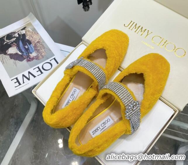 Good Quality Jimmy Choo Shearling Ballerinas with Crystal Band 092751 Yellow