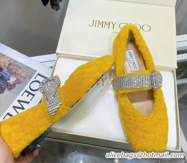 Good Quality Jimmy Choo Shearling Ballerinas with Crystal Band 092751 Yellow