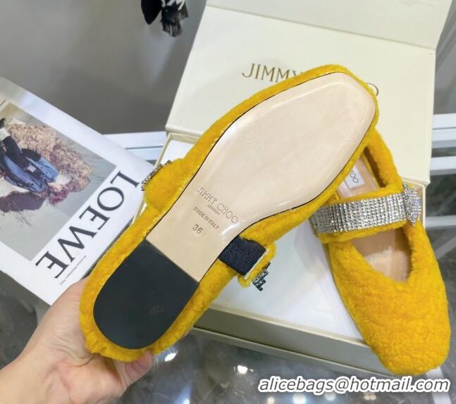 Good Quality Jimmy Choo Shearling Ballerinas with Crystal Band 092751 Yellow