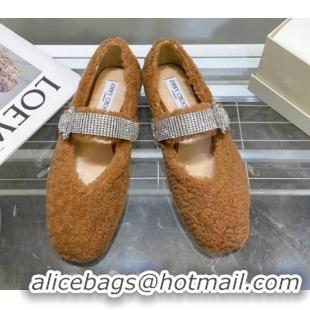 Best Price Jimmy Choo Shearling Ballerinas with Crystal Band 092751 Brown