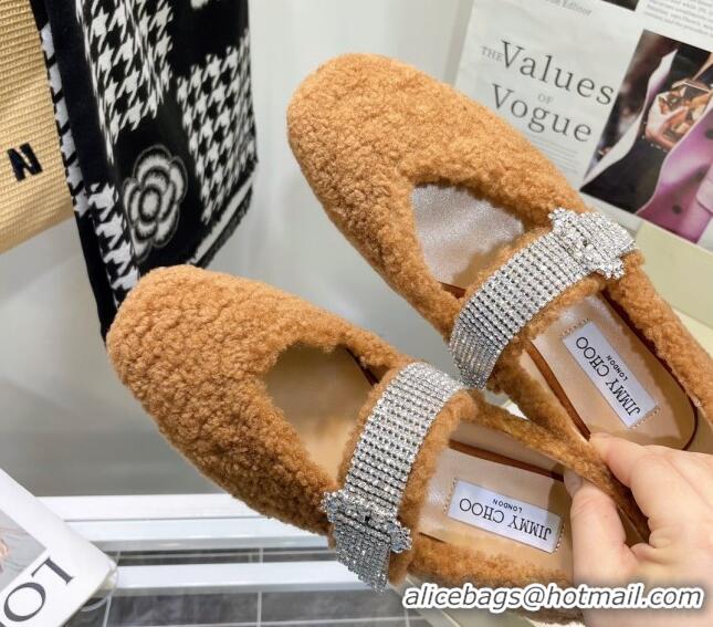 Best Price Jimmy Choo Shearling Ballerinas with Crystal Band 092751 Brown