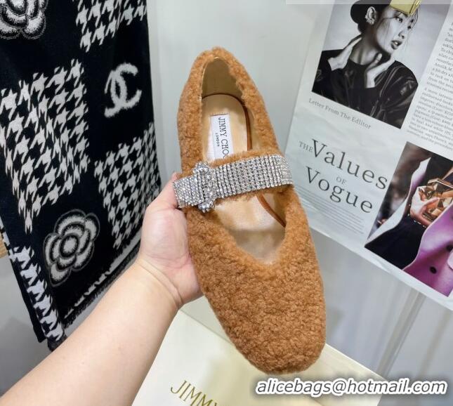 Best Price Jimmy Choo Shearling Ballerinas with Crystal Band 092751 Brown