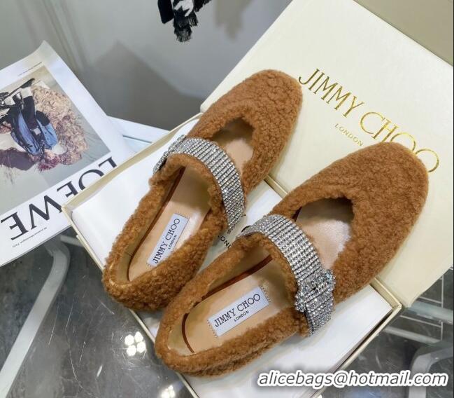 Best Price Jimmy Choo Shearling Ballerinas with Crystal Band 092751 Brown