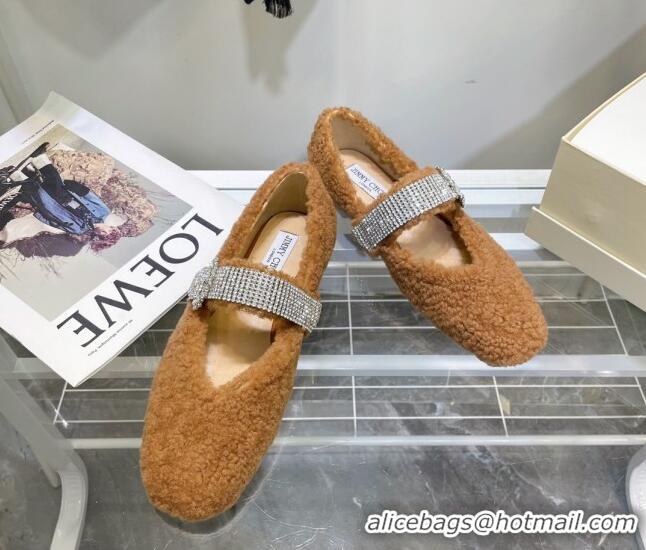 Best Price Jimmy Choo Shearling Ballerinas with Crystal Band 092751 Brown