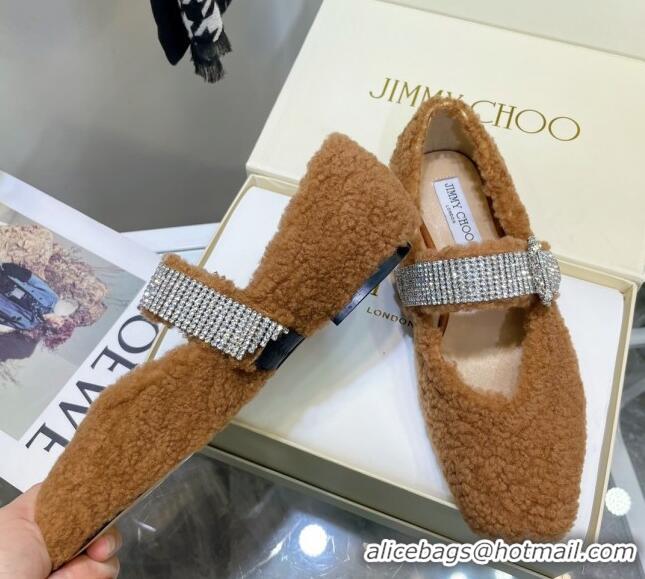 Best Price Jimmy Choo Shearling Ballerinas with Crystal Band 092751 Brown