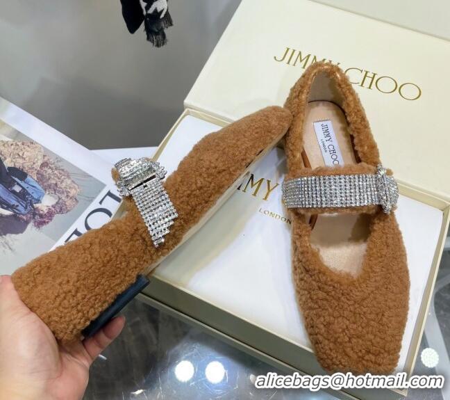 Best Price Jimmy Choo Shearling Ballerinas with Crystal Band 092751 Brown