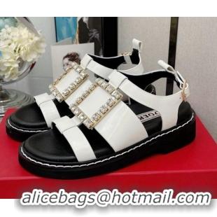 Best Luxury Roger Vivier Viv Rangers Shiny Leather Sandals 070807 White