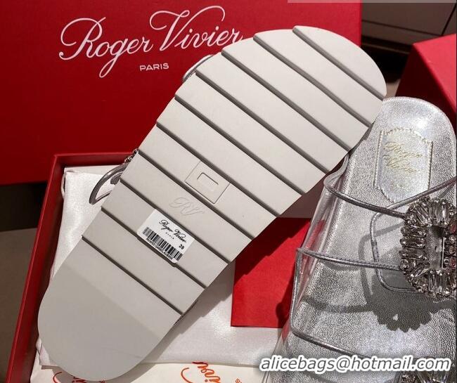 Top Quality Roger Vivier Double Buckle Transparent Flat Slide Sandals 071357 White