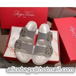 Good Product Roger Vivier Double Buckle Transparent Flat Slide Sandals 071357 Silver